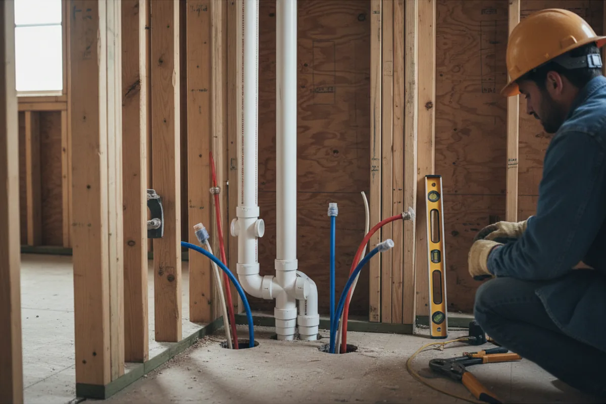 Drain and supply rough-in during Drain Cleaning in Mertens